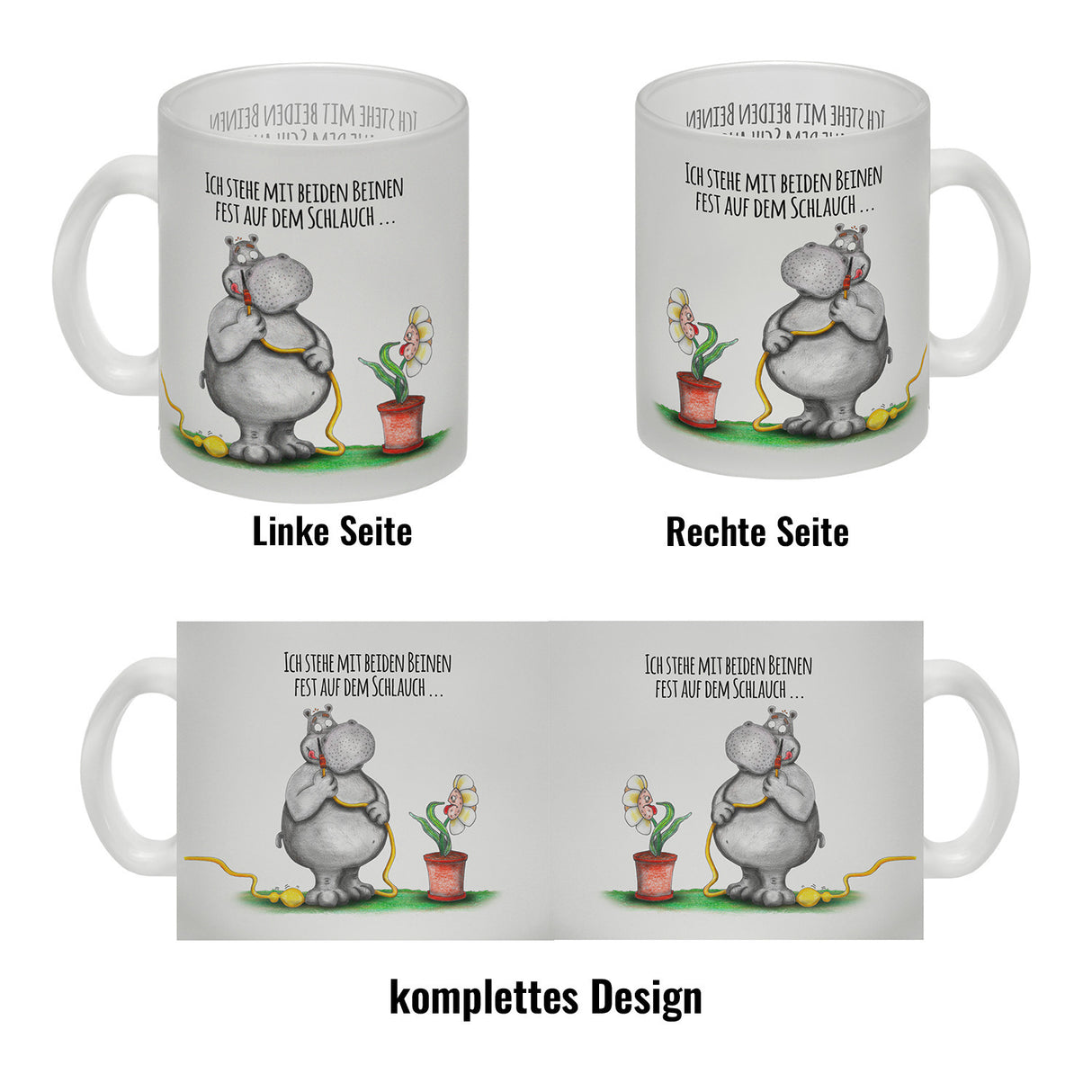 Ich stehe mit beiden Beinen fest auf dem Schlauch Nilpferd Kaffeebecher