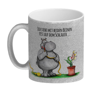 Ich stehe mit beiden Beinen fest auf dem Schlauch Nilpferd Kaffeebecher