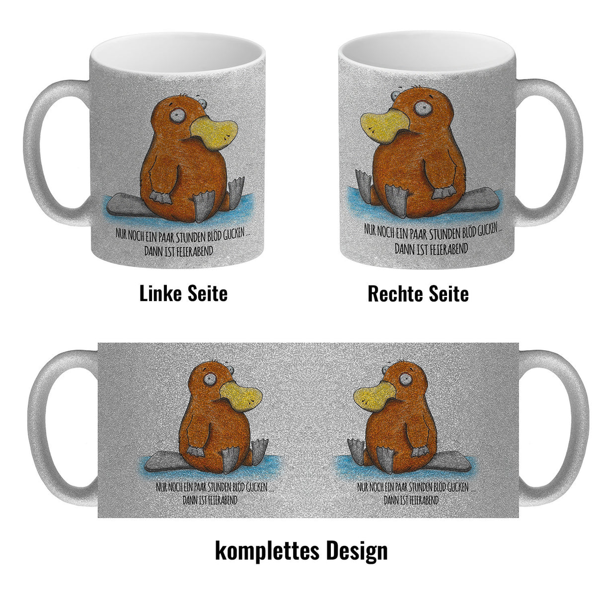 Nur noch ein paar Stunden blöd gucken, dann ist Feierabend Kaffeebecher mit Schnabeltier