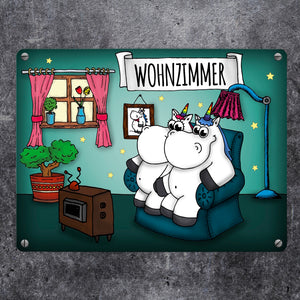 Honeycorns Metallschild mit Einhorn Wohnzimmer Motiv