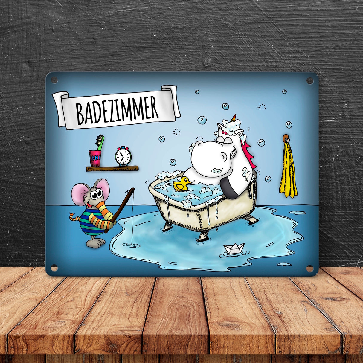 Honeycorns Metallschild mit Einhorn Badezimmer Motiv