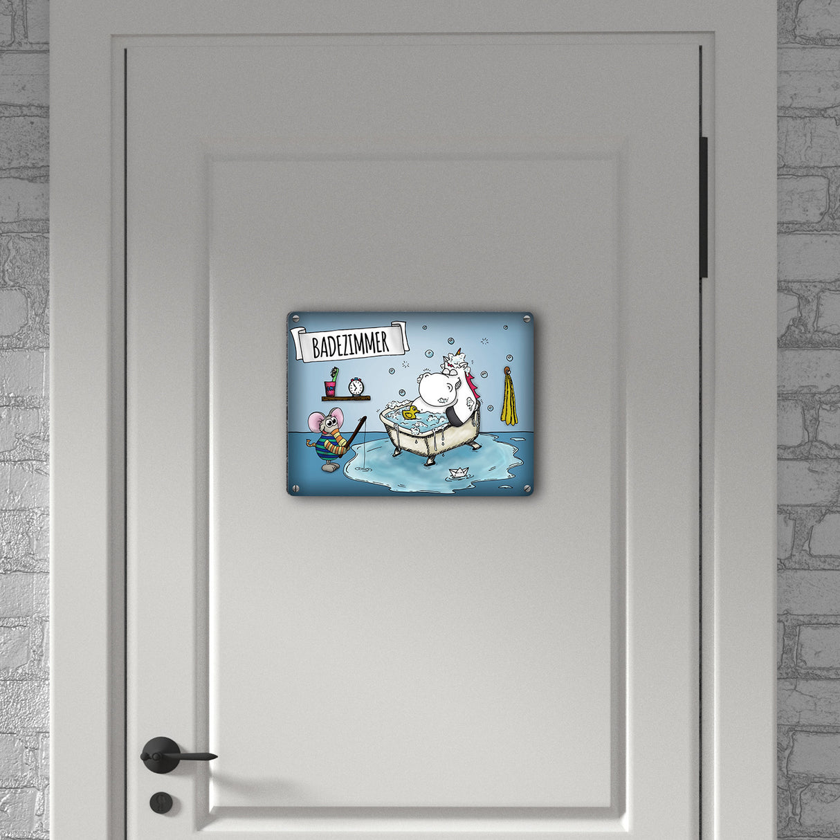 Honeycorns Metallschild mit Einhorn Badezimmer Motiv