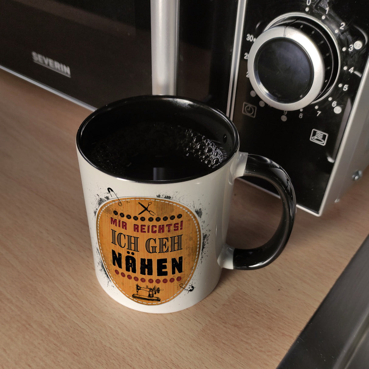 Kaffeebecher mit Spruch: Mir reicht's! Ich geh nähen