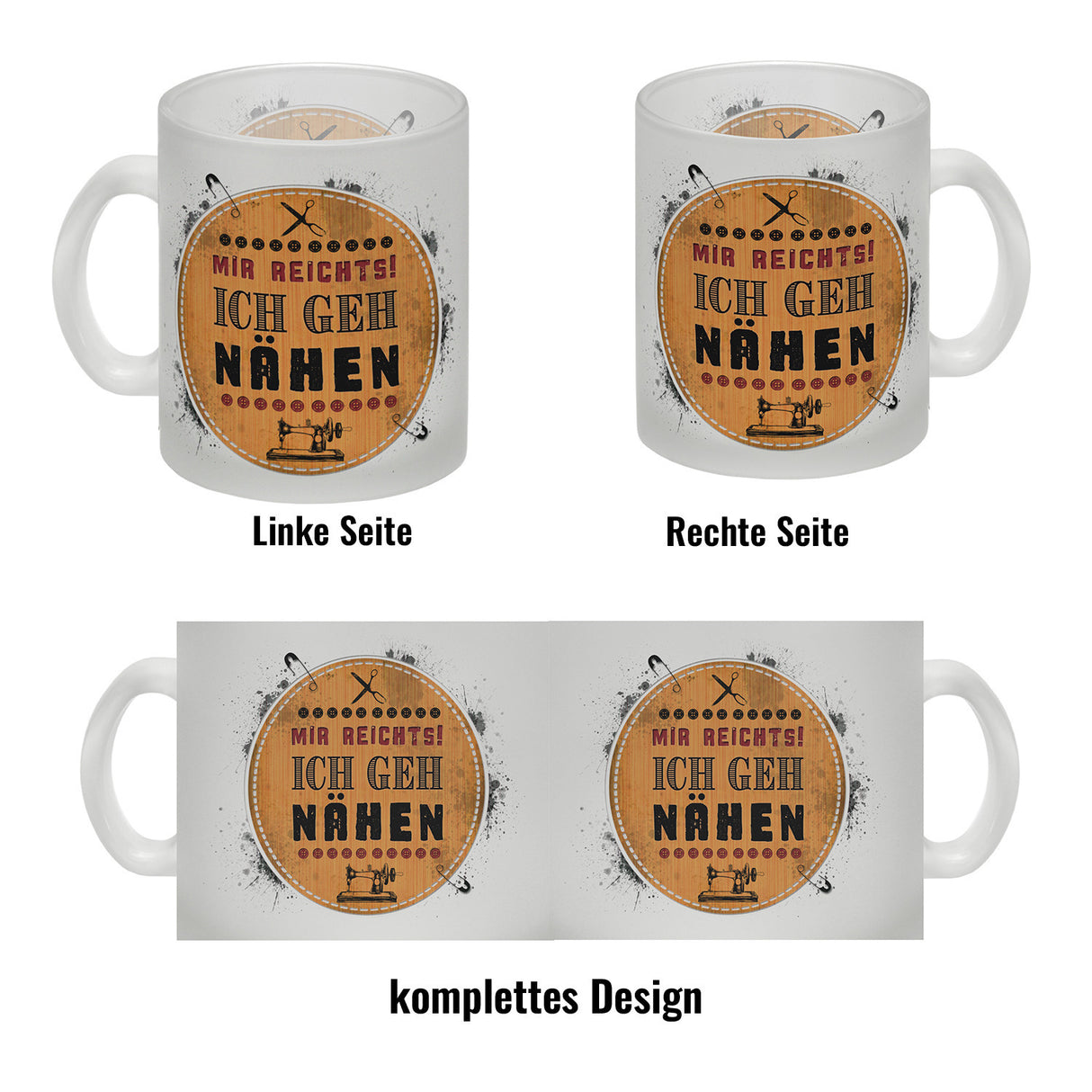 Kaffeebecher mit Spruch: Mir reicht's! Ich geh nähen