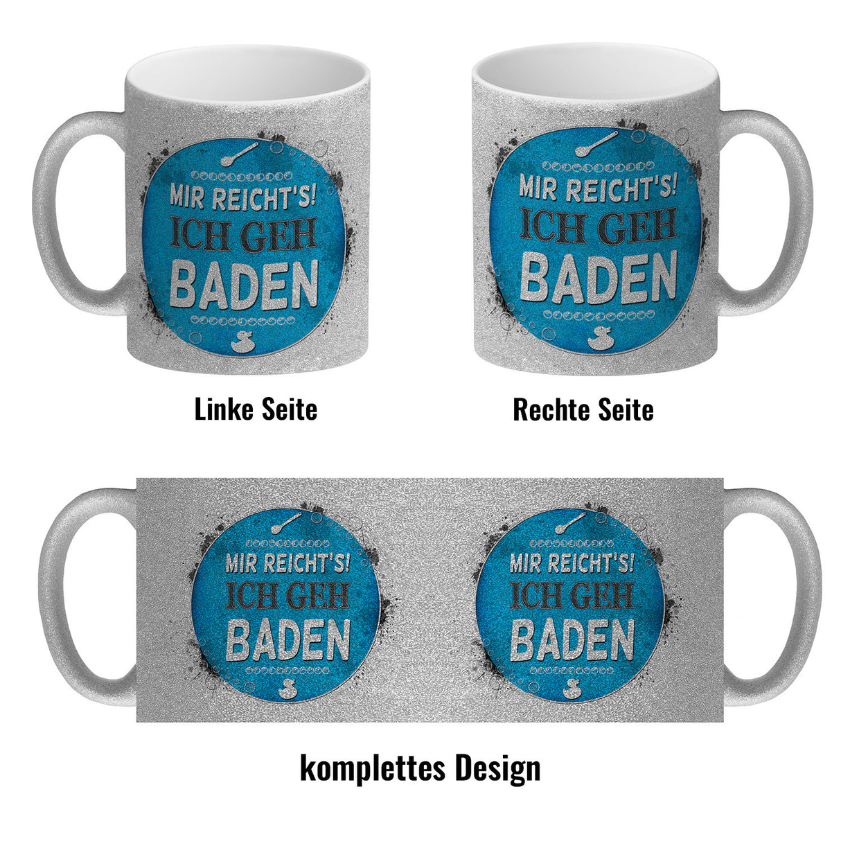 Kaffeebecher mit Spruch: Mir reicht's! Ich geh baden