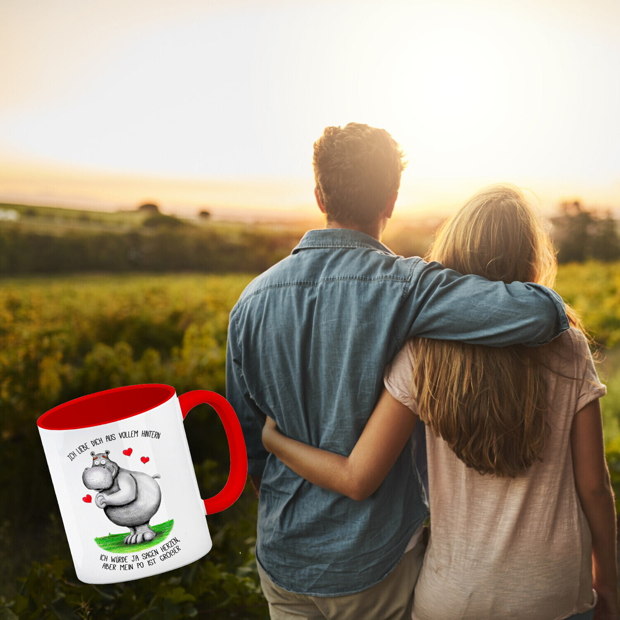 Nilpferd Kaffeebecher mit Spruch: Ich liebe dich aus vollem Hintern…
