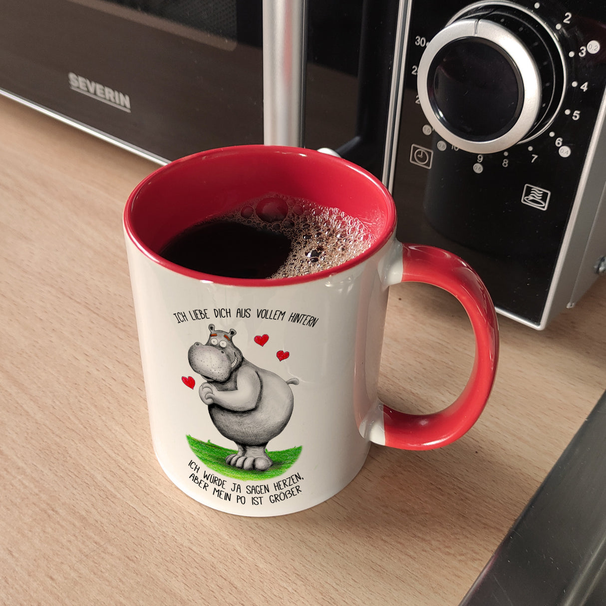 Nilpferd Kaffeebecher mit Spruch: Ich liebe dich aus vollem Hintern…