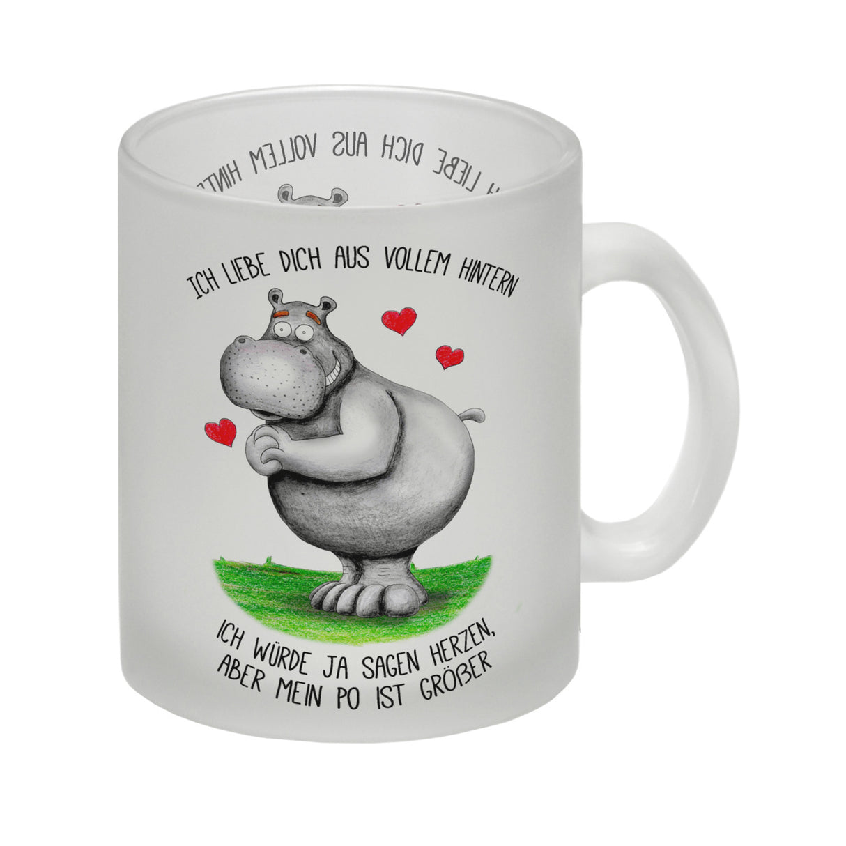 Nilpferd Kaffeebecher mit Spruch: Ich liebe dich aus vollem Hintern…