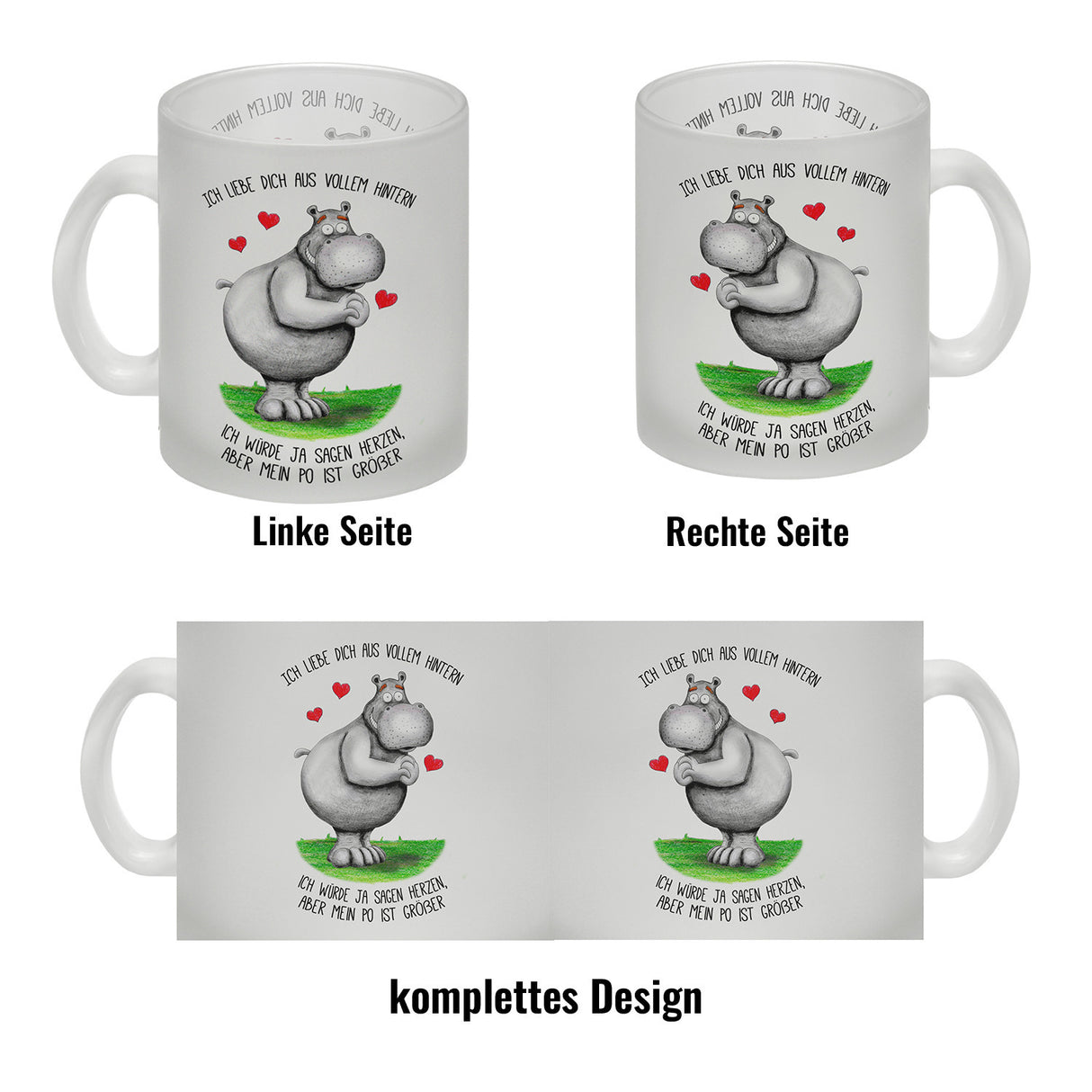 Nilpferd Kaffeebecher mit Spruch: Ich liebe dich aus vollem Hintern…