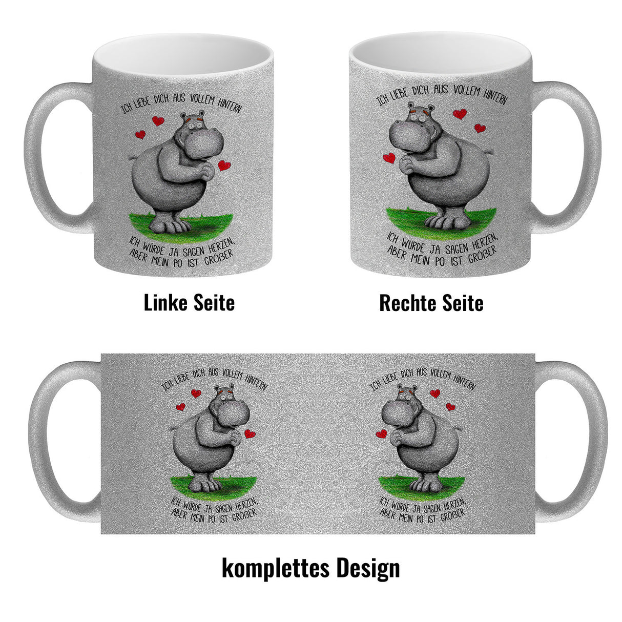 Nilpferd Kaffeebecher mit Spruch: Ich liebe dich aus vollem Hintern…