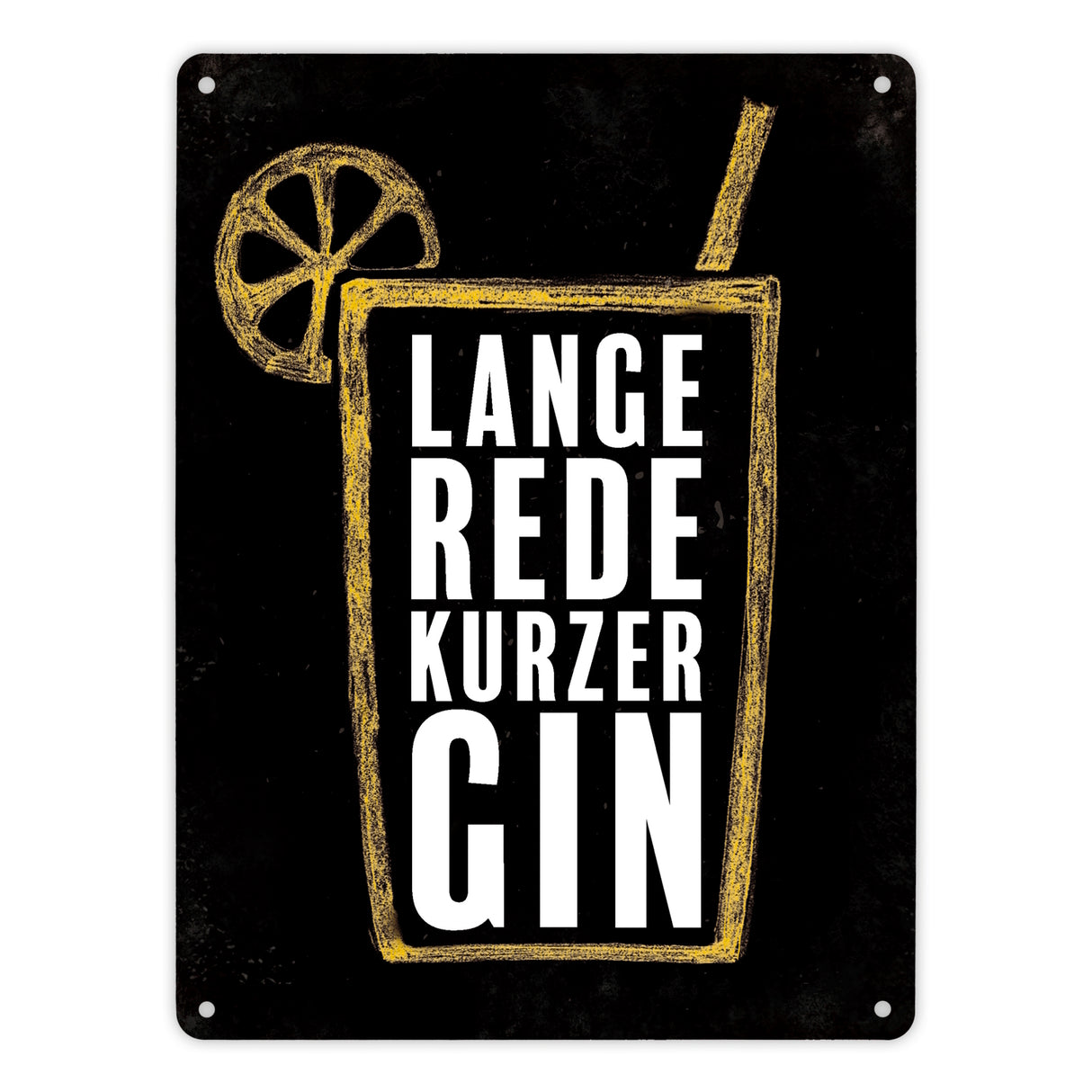 Metallschild mit Gin Tonic Motiv und Spruch: Lange Rede, kurzer Gin