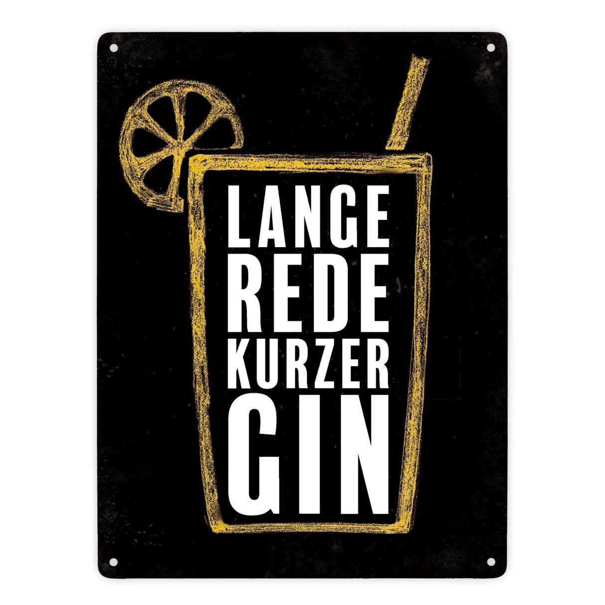 Metallschild mit Gin Tonic Motiv und Spruch: Lange Rede, kurzer Gin