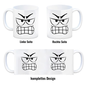 Tassengesichter Kaffeebecher mit aggressives Gesicht Motiv