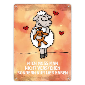 Metallschild mit Schaf Motiv und Spruch: Mich muss man nicht verstehen ...