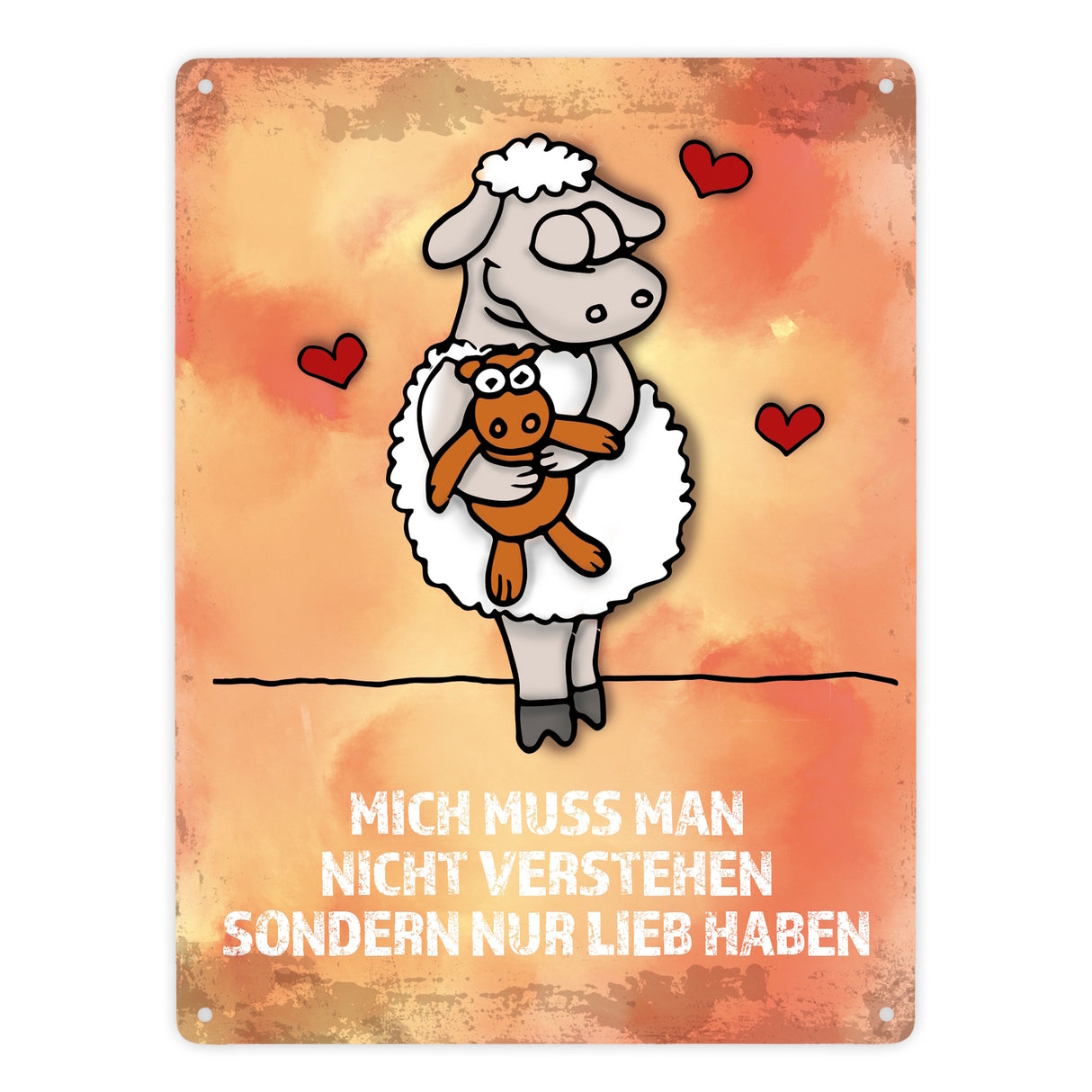 Metallschild mit Schaf Motiv und Spruch: Mich muss man nicht verstehen ...