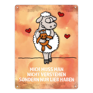 Metallschild mit Schaf Motiv und Spruch: Mich muss man nicht verstehen ...