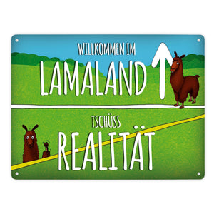 Metallschild mit Lama Motiv und Spruch: Willkommen im Lamaland
