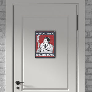 Metallschild mit Raucherbereich rauchender Gentleman Motiv