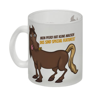 Kaffeebecher mit Pferde Motiv und Spruch: Mein Pferd hat keine Macke. Das ...