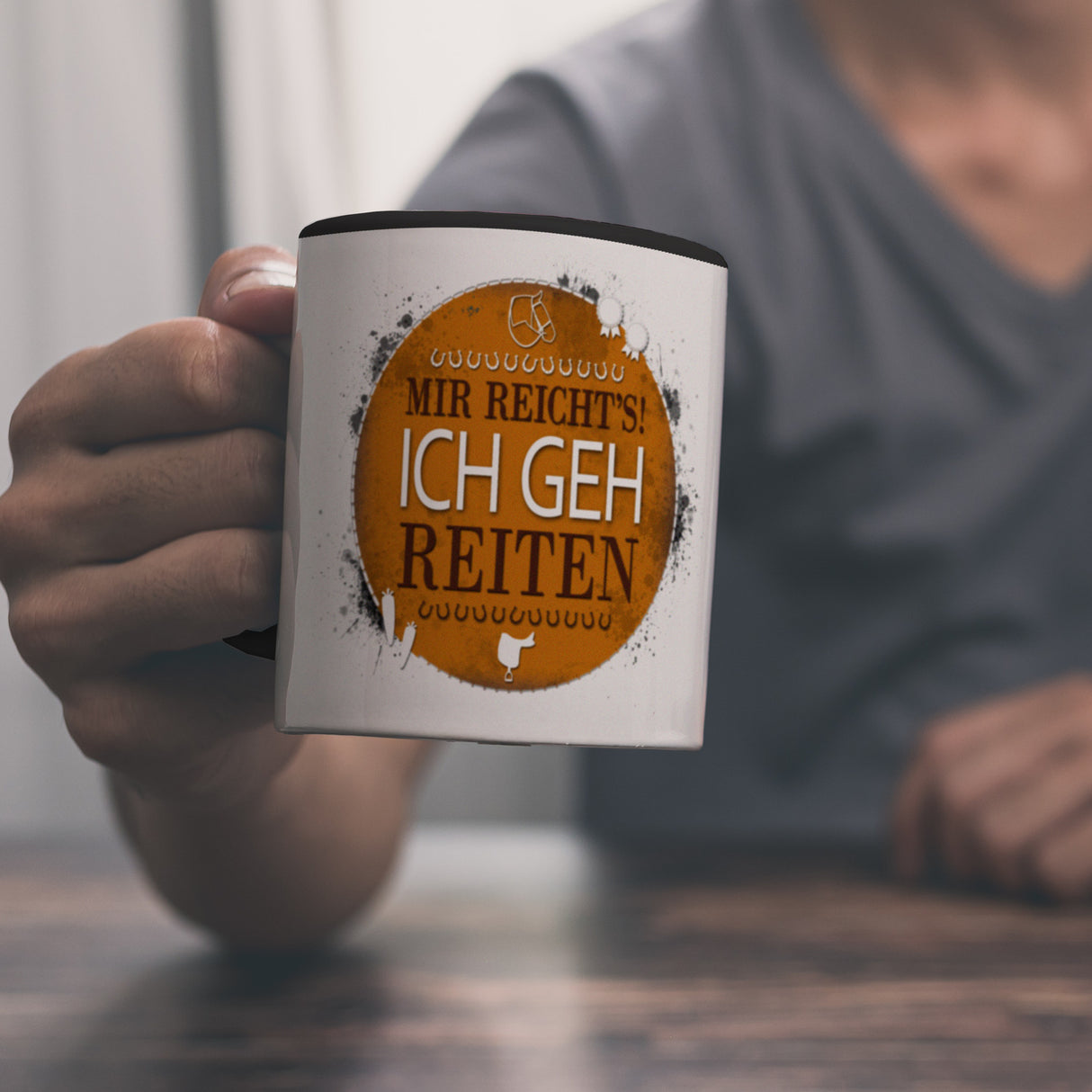 Kaffeebecher mit Spruch: Mir reicht's! Ich geh reiten