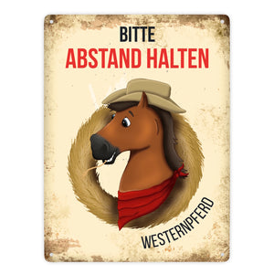 Metallschild mit Westernpferd Motiv für Pferdeanhänger - Pferde, Hängerschild, Westernreiten