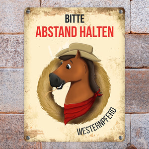Metallschild mit Westernpferd Motiv für Pferdeanhänger - Pferde, Hängerschild, Westernreiten