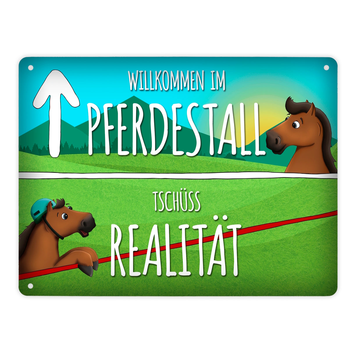 Metallschild mit Pferde Motiv und Spruch: Willkommen im Pferdestall