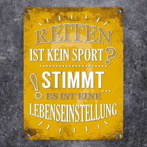 Metallschild mit Spruch: Reiten ist kein Sport? Stimmt, ...