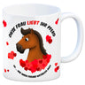 Kaffeebecher mit weißes Pferd Motiv und Spruch: Diese Frau liebt ihr Pferd. Oh ...