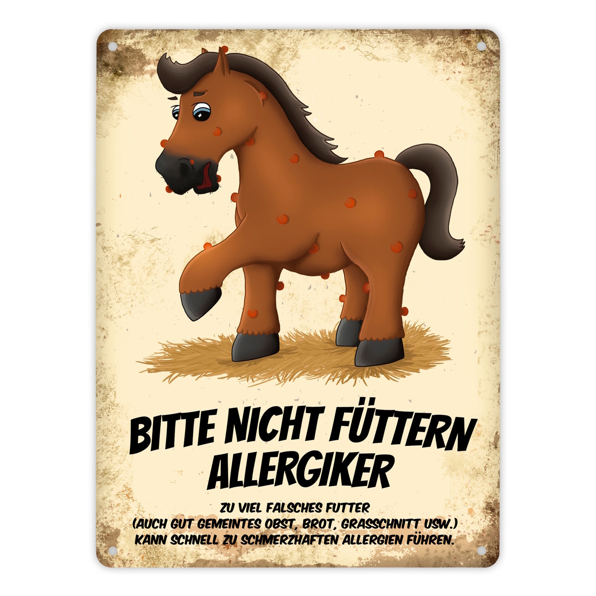 Metallschild mit Pferde Motiv und Spruch: Bitte nicht füttern - Allergiker