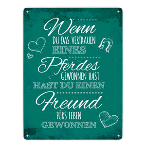 Metallschild mit Spruch: Wenn du das Vertrauen eines Pferdes ...