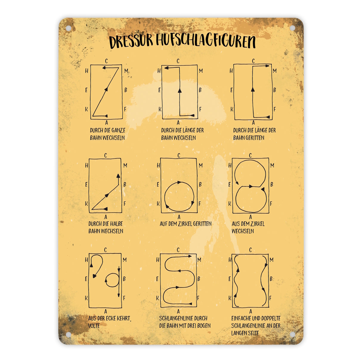 Metallschild mit Dressurreiten Hufschlagfiguren Motiv