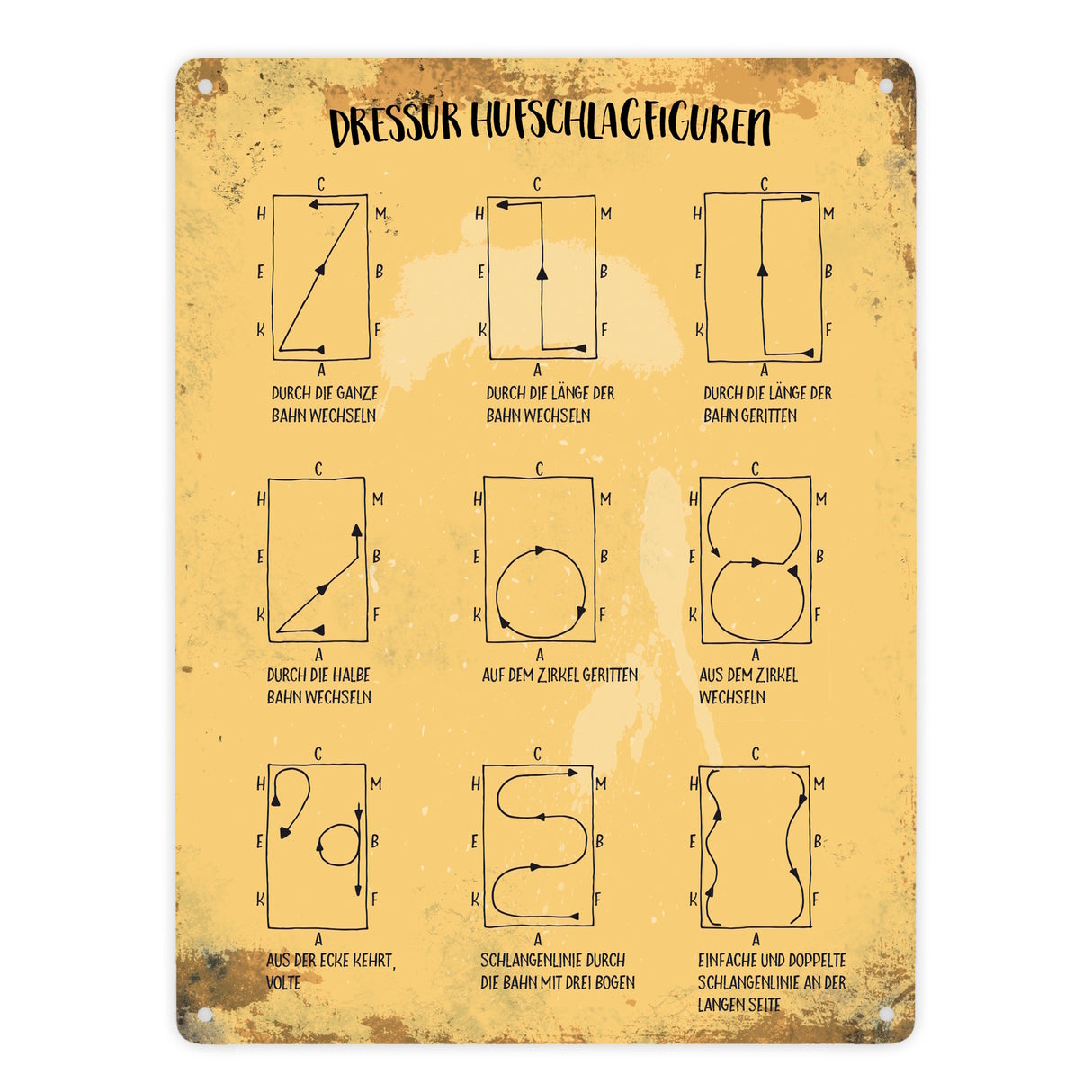 Metallschild mit Dressurreiten Hufschlagfiguren Motiv