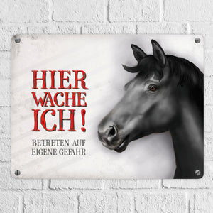 Metallschild mit Pferd Motiv und Spruch: Betreten auf eigene Gefahr - Koppelschild, Warnschild