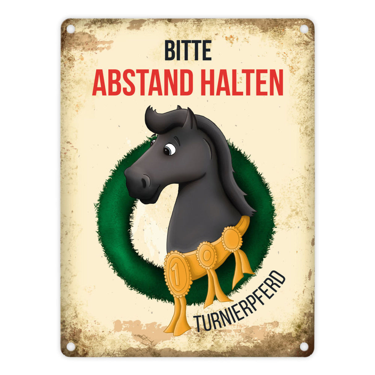 Metallschild mit Turnierpferd Motiv für Pferdeanhänger - Hängerschild, Anhängerschild, Pferd