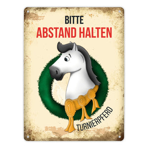 Metallschild mit Turnierpferd Motiv für Pferdeanhänger - Hängerschild, Anhängerschild, Pferd