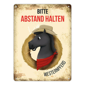 Metallschild mit Westernpferd Motiv für Pferdeanhänger - Pferde, Hängerschild, Westernreiten