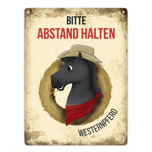 Metallschild mit Westernpferd Motiv für Pferdeanhänger - Pferde, Hängerschild, Westernreiten