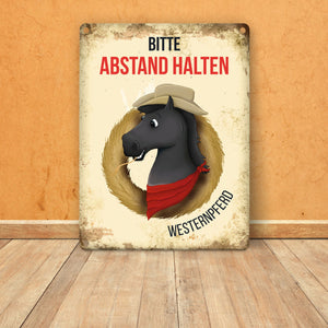 Metallschild mit Westernpferd Motiv für Pferdeanhänger - Pferde, Hängerschild, Westernreiten