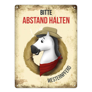 Metallschild mit Westernpferd Motiv für Pferdeanhänger - Pferde, Hängerschild, Westernreiten
