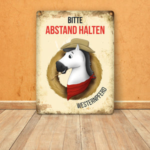 Metallschild mit Westernpferd Motiv für Pferdeanhänger - Pferde, Hängerschild, Westernreiten