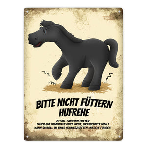 Metallschild mit Pferde Motiv und Spruch: Bitte nicht füttern - Hufrehe