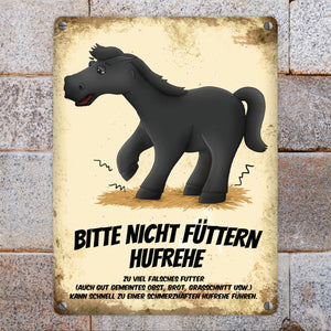 Metallschild mit Pferde Motiv und Spruch: Bitte nicht füttern - Hufrehe