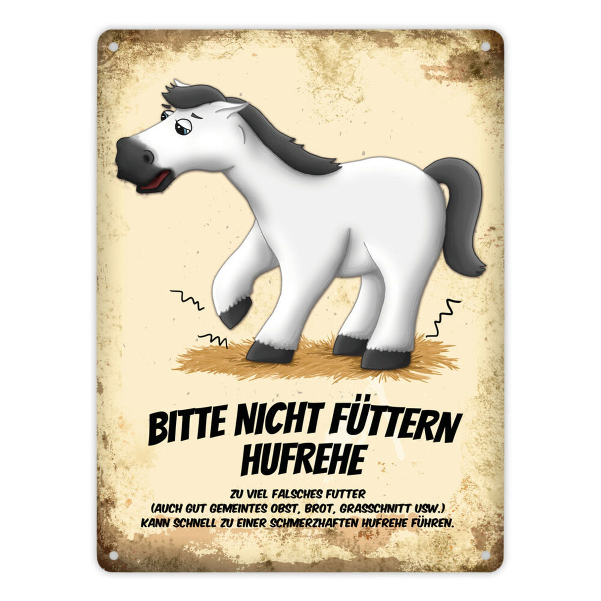 Metallschild mit Pferde Motiv und Spruch: Bitte nicht füttern - Hufrehe