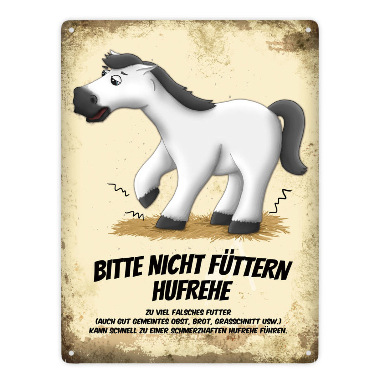 Metallschild mit Pferde Motiv und Spruch: Bitte nicht füttern - Hufrehe