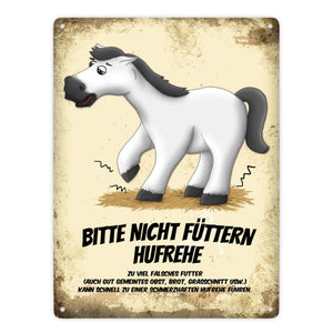 Metallschild mit Pferde Motiv und Spruch: Bitte nicht füttern - Hufrehe