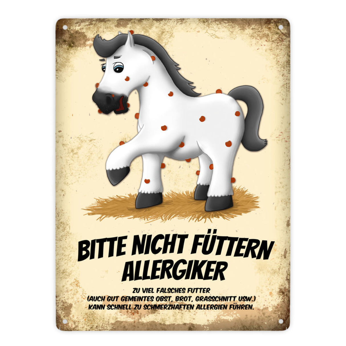 Metallschild mit Pferde Motiv und Spruch: Bitte nicht füttern - Allergiker
