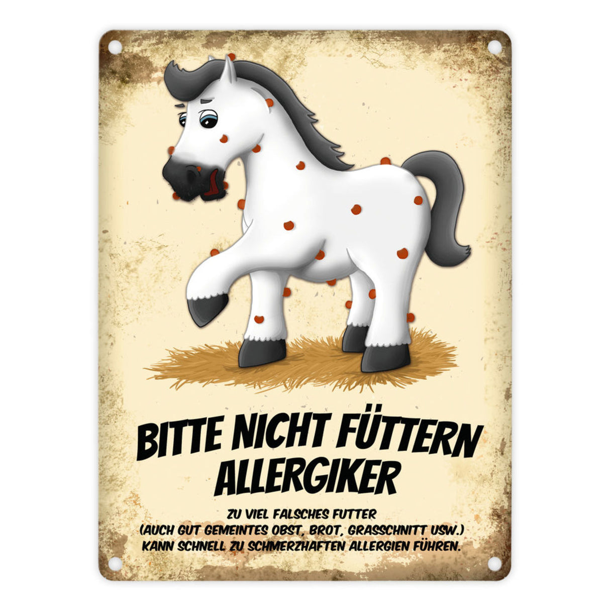 Metallschild mit Pferde Motiv und Spruch: Bitte nicht füttern - Allergiker