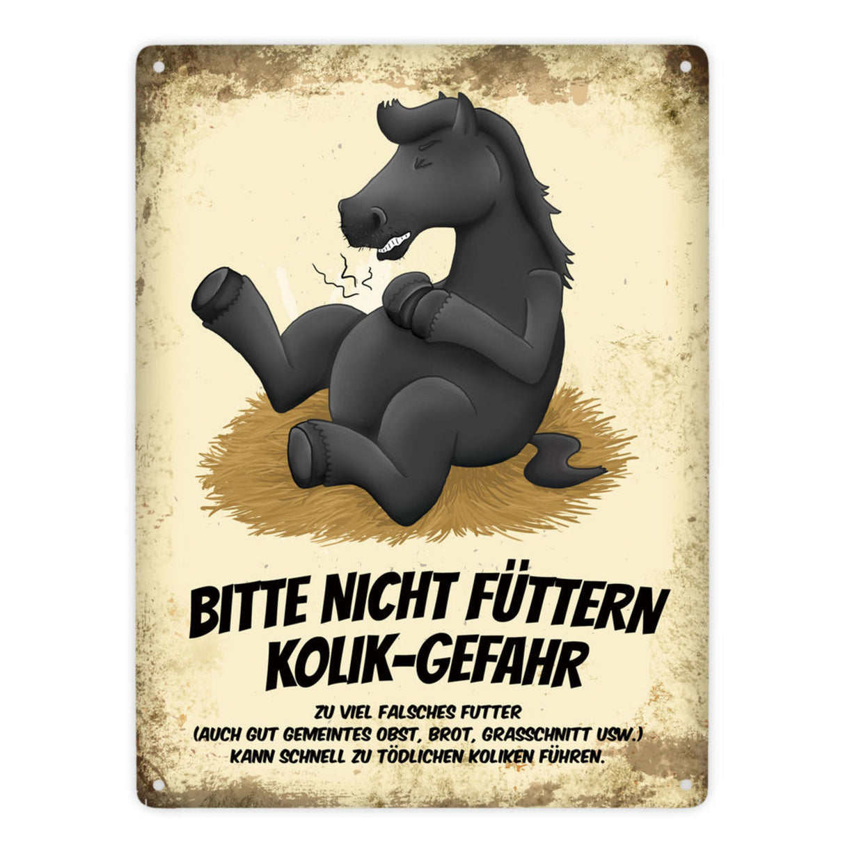 Metallschild mit Pferde Motiv und Spruch: Bitte nicht füttern - Kolik-Gefahr