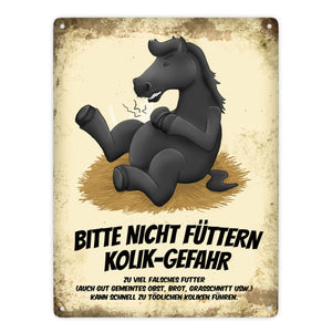 Metallschild mit Pferde Motiv und Spruch: Bitte nicht füttern - Kolik-Gefahr